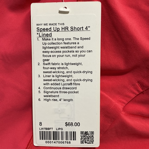 NWT Lululemon Speed Up HR Short 4” Lined Lip Gloss - Picture 6 of 6